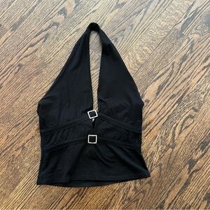 Reformation Black Halter Tank with Silver Detail - Size Small